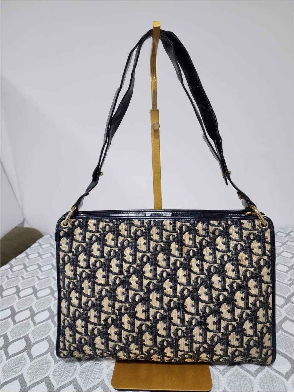Christian Dior Vintage Diorissimo Top Handle Bag Beige/Navy Blue - Picture 3 of 16